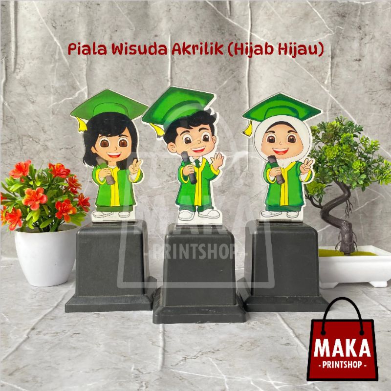 Piala Akrilik Wisuda (Hijab Hijau), Piala Akrilik Wisuda Karakter Almamater Hijau, Piala Kelulusan, 