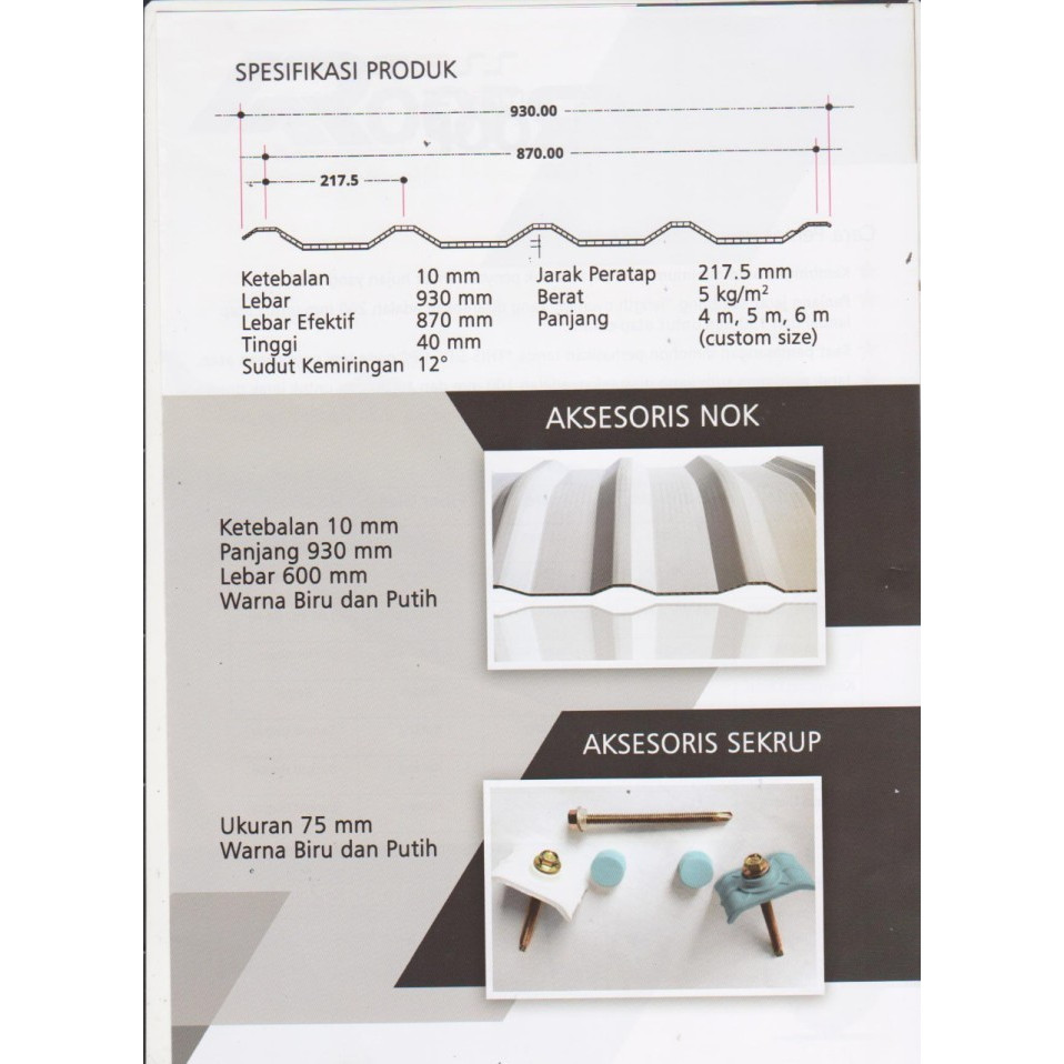 TERBAIK SEKRUP BAUT ROOFSEAL ATAP UPVC 75MM PUTIH BIRU