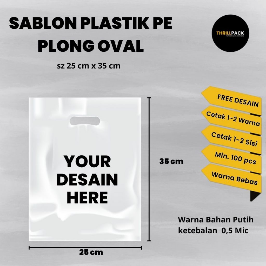 Sablon Kantong Plastik Plong Oval (PE) Size 25 X 35 Custome Desain Murah & Berkualitas - Plastik Plo