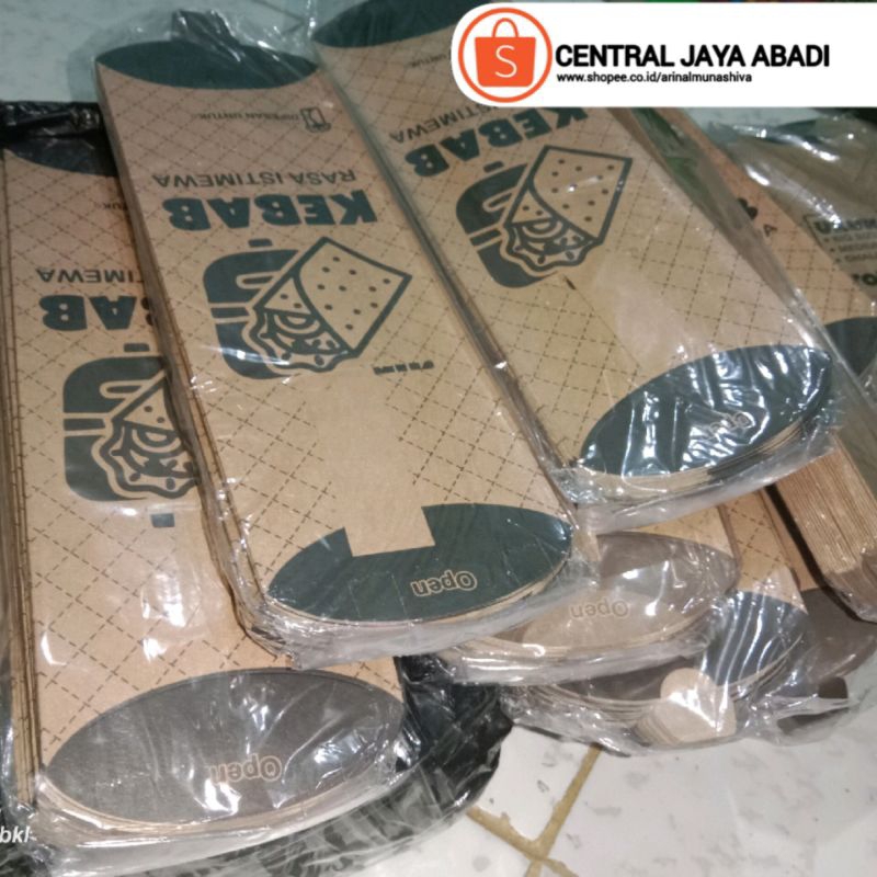 

300 LEMBAR KERTAS KEBAB TARIKAN UKURAN 24 × 9,2 CM KARTON HIGH QUALITY TEBAL PRODUK TERBARU | KOTAK KEBAB KEKINIAN | DUS KEBAB VIRAL SHOPEE| KEMASAN KEBAB | BOX KEBAB 500 PCS MURAH | CENTRAL JAYA ABADI 25 | ARINA SHIVA GROUP 7243