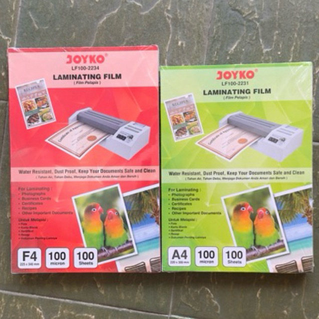 

( 1 pack = 100 lembar ) Joyko Laminating Film F4 dan A4 100 micron / Film Pelapis Plastik 100 Lembar LF100-2234 dan LF100-2231