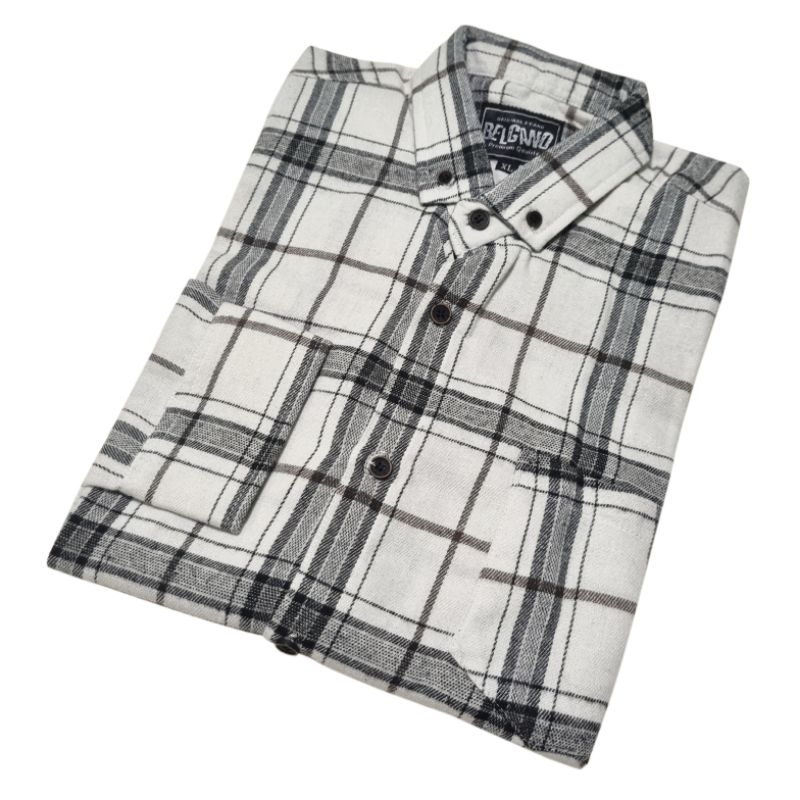 Kemeja Flanel Cowok Cewek Kekinian Putih