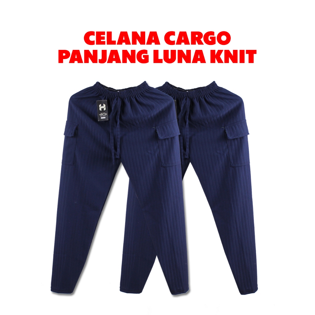 Celana Cargo Panjang Knit Longpants Wanita Cewe Cewek Perempuan Remaja Warna Navy Biru Dongker Tebal