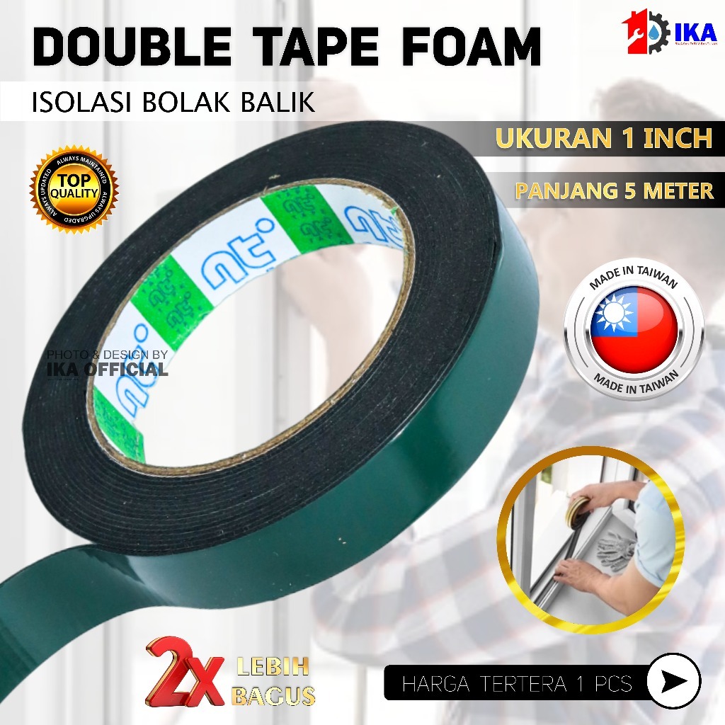 

Double Tape Hijau Busa 1 Inch x 5 Meter Foam 3m NT TAPE TAIWAN ASLI Double Tape Foam 1 inch x 5 meter 5m Solatip Lakban Busa Hijau 1inchi isolasi bulak balik