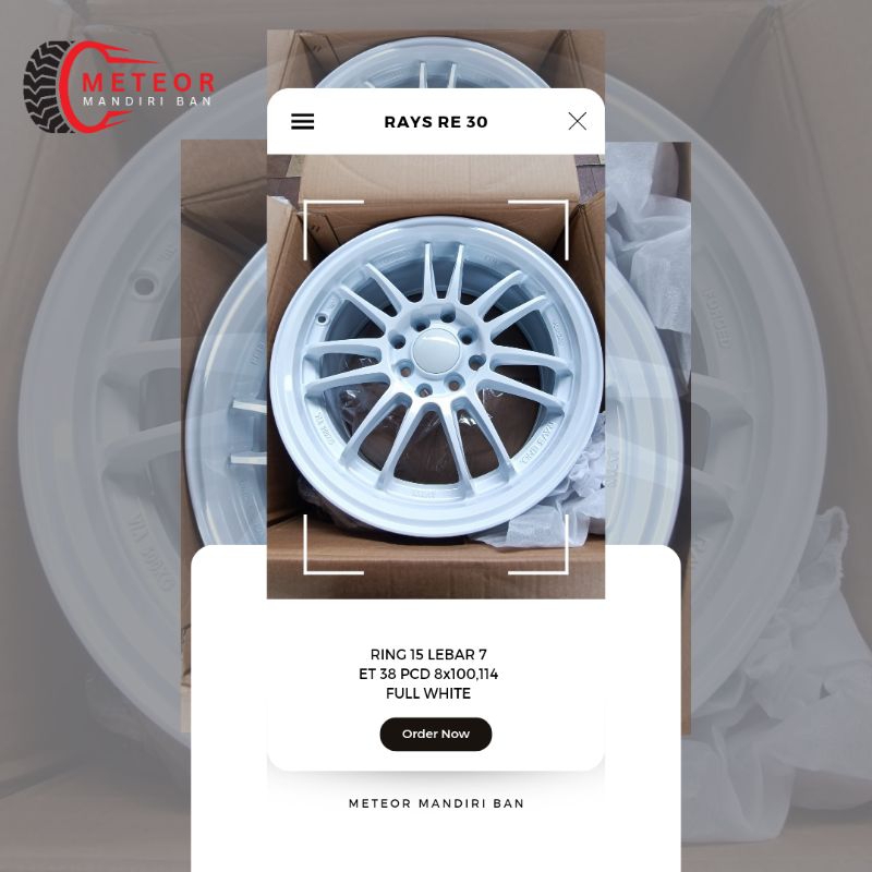 VELG RACING RAYS RE 30 RING 15 LEBAR 7 ET 38 PCD 8x100,114 FULL WHITE