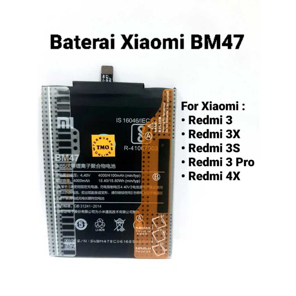 Baterai /Battery Xiaomi BM47/ Baterai Xiaomi Redmi 3/ 3X/ 3S/ 3 PRO/ 4X