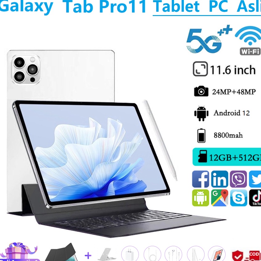 KODE D34V Bisa CODTablet PC Asli Baru Galaxy Tab Pro11 Tablet Android 12 12GB512GB 116 inch Layar Fu
