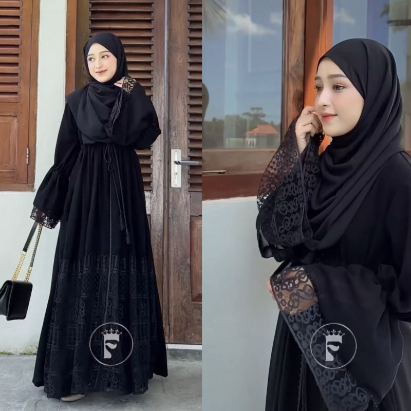 JUTER (JUBAH OUTER) Gamis hitam outer queen abaya outer (belakang polos)
