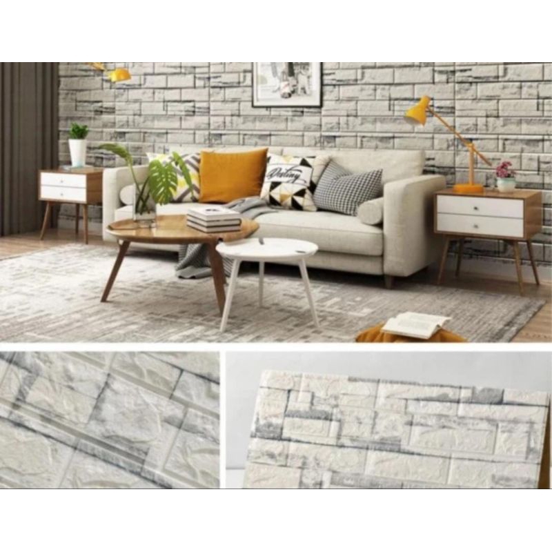 wallpaper foam peredam panas dan suara pada dinding batu alam abu muda