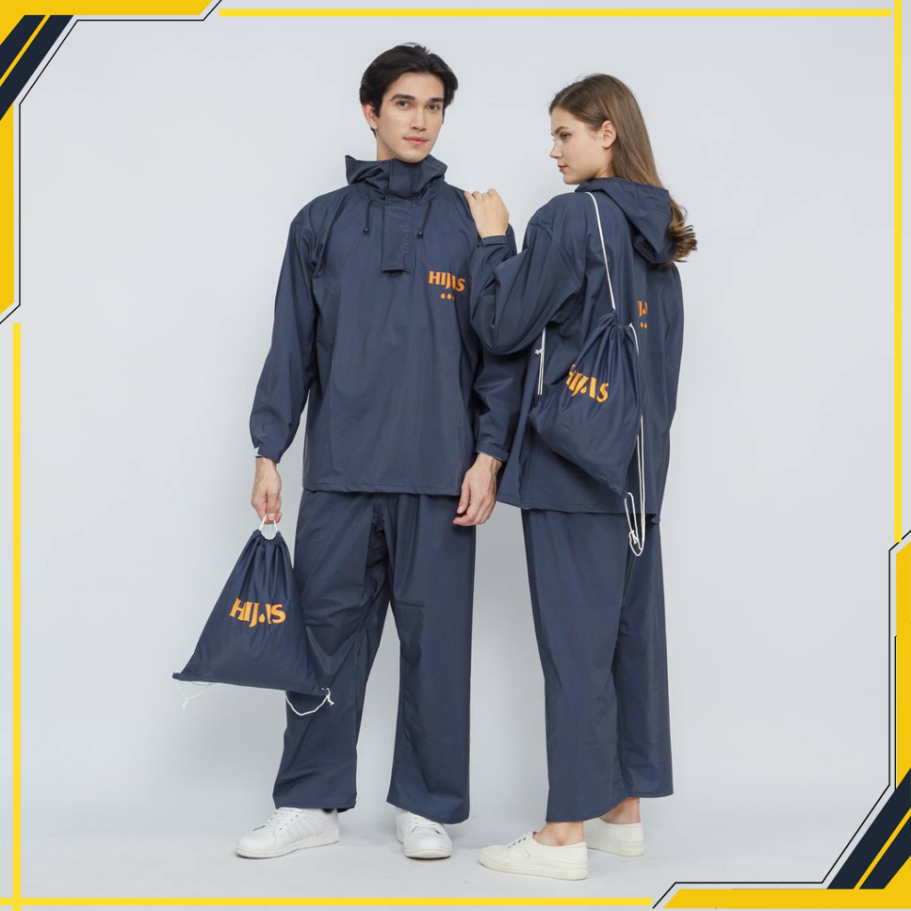 Jas Hujan Pvc Pria Wanita Setelan Jumbo Navy