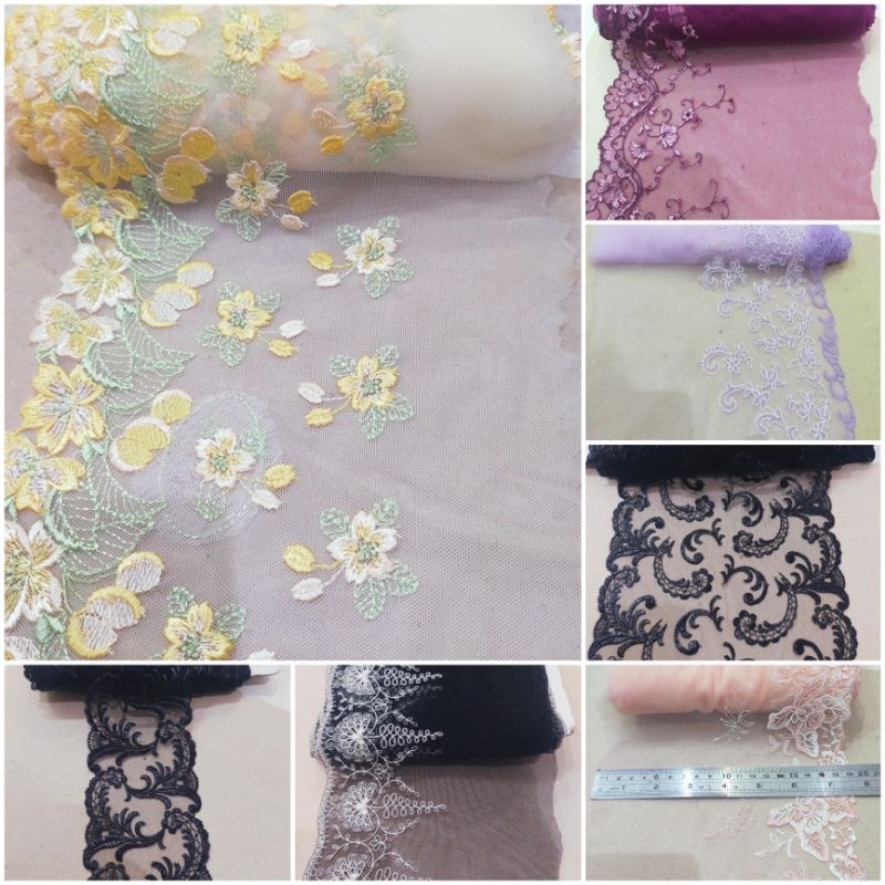 renda tile bordir lebar 20cm varian warna