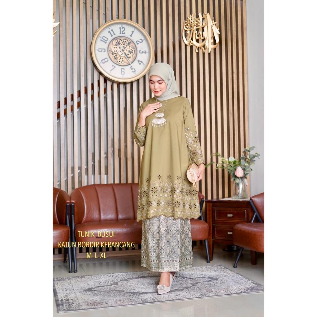 Tunik pesta wanita mewah elegan terbaru kekinian brand kamari katun bordir kerancang premium / Tunik