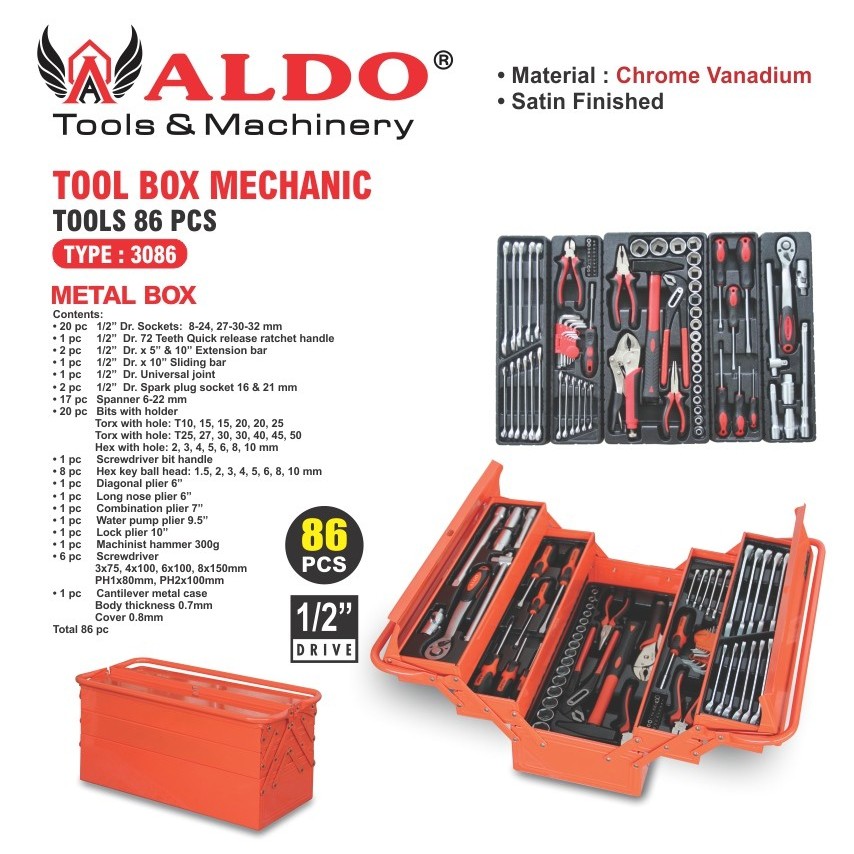 KUNCI PERKAKAS SET/ TOOL KIT SET / TOOL BOX MECHANIC TOOL 86 PCS 3086