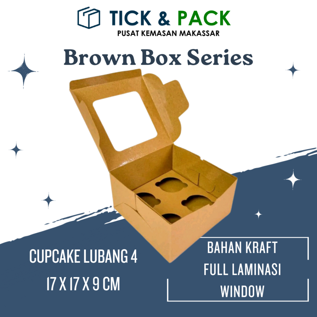 

[ Isi 10 ] Ekonomis Dus Kraft Cupcake 17 x 17 x 9 Lubang 4 Laminasi + Jendela Kemasan Kue Dus Kue Packaging Kardus