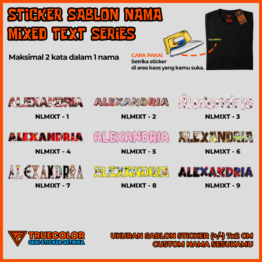 

TRUECOLOR 25pcs Sticker Kain Label Nama Kaos, Sablon Setrika Custom Tulisan – MIXED TEXT Series