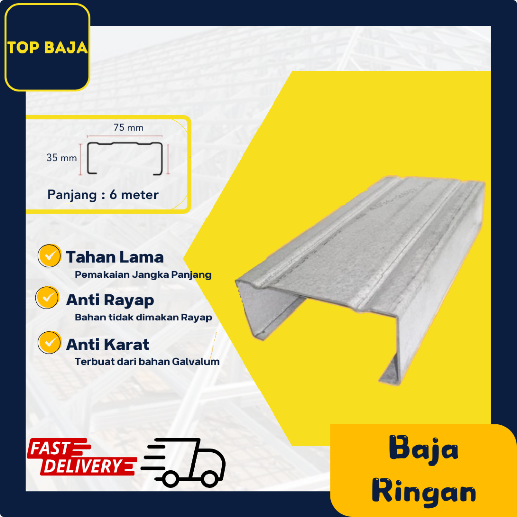 Rangka Atap Kanal C Baja Ringan CNP C75 full panjang 6 m per batang Prima Inti Truss