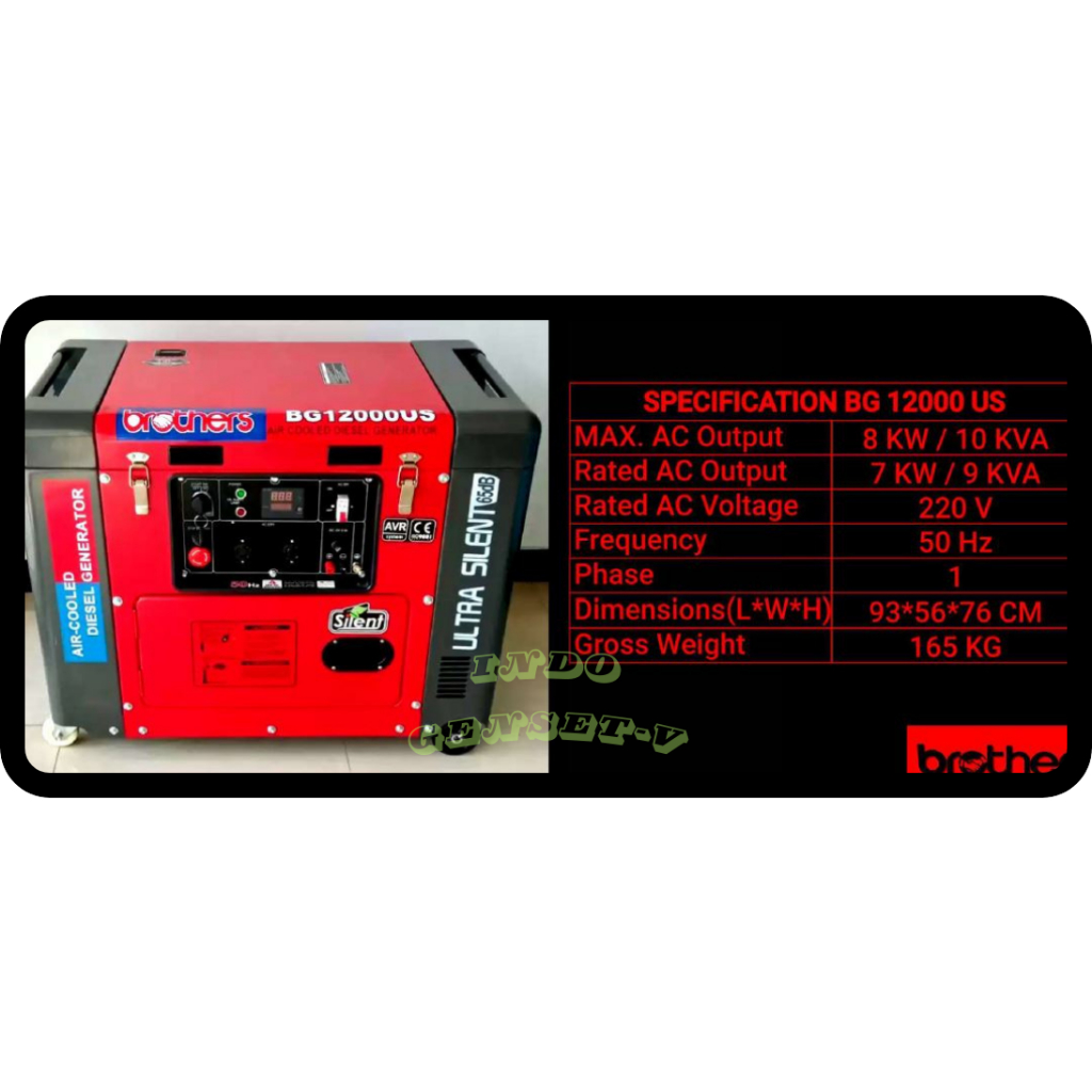 GENSET PORTABLE SILENT 10KVA BROTHER 1PHASE
