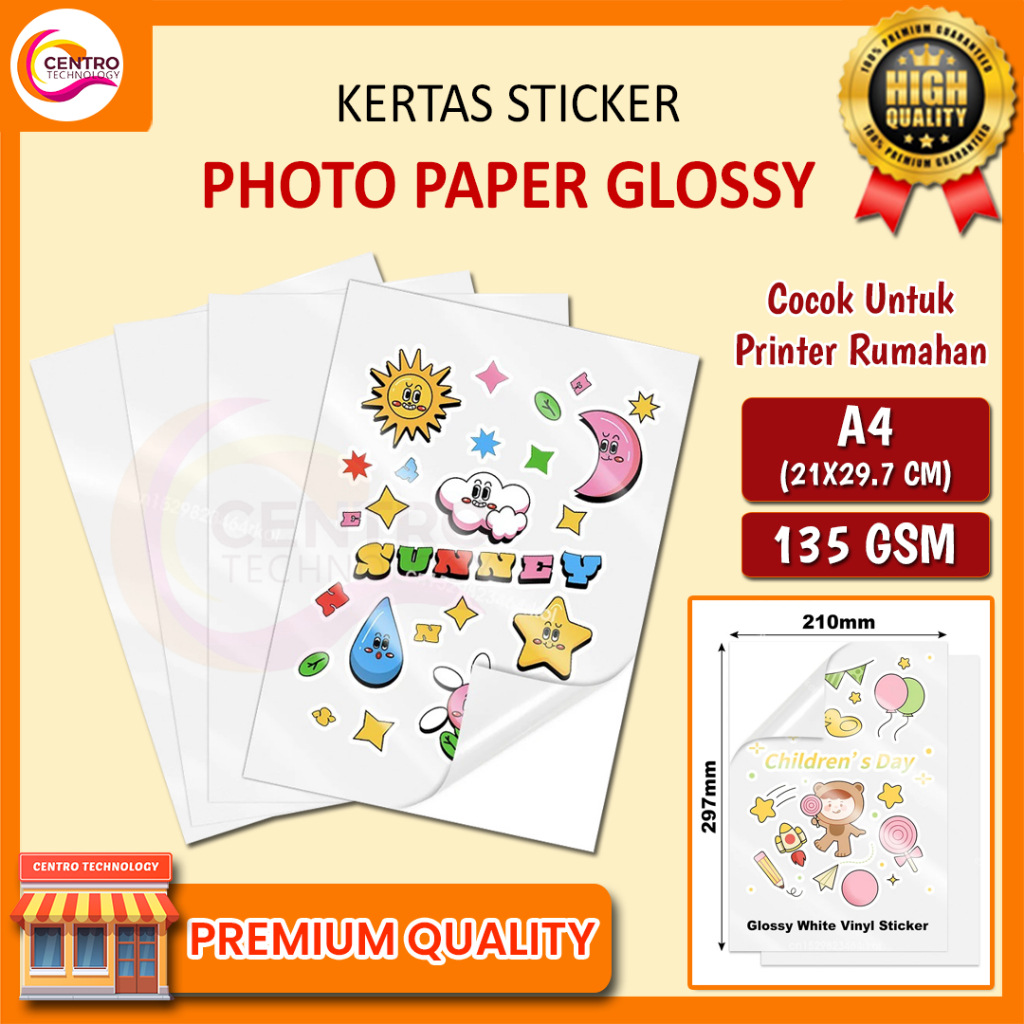 

Kertas Sticker Glossy Photo Paper A4 - Isi 20 Lembar | Kertas Sticker Foto Mengkilap (Glossy) Ukuran A4
