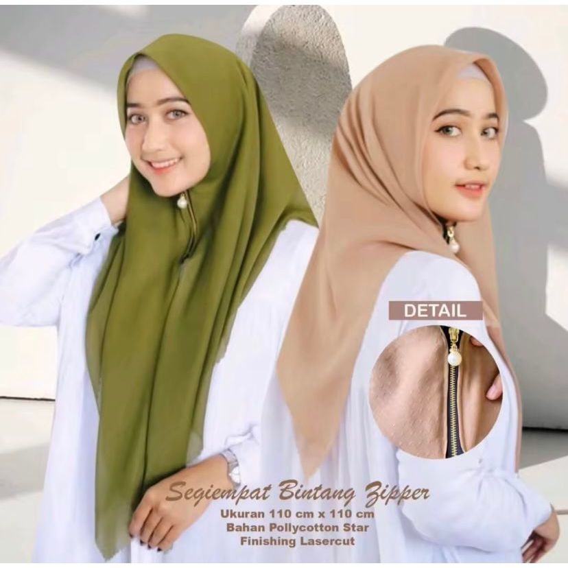 termurah hijab segi empat zipper resleting / jilbab segiempat instan / kerudung instan resleting ter