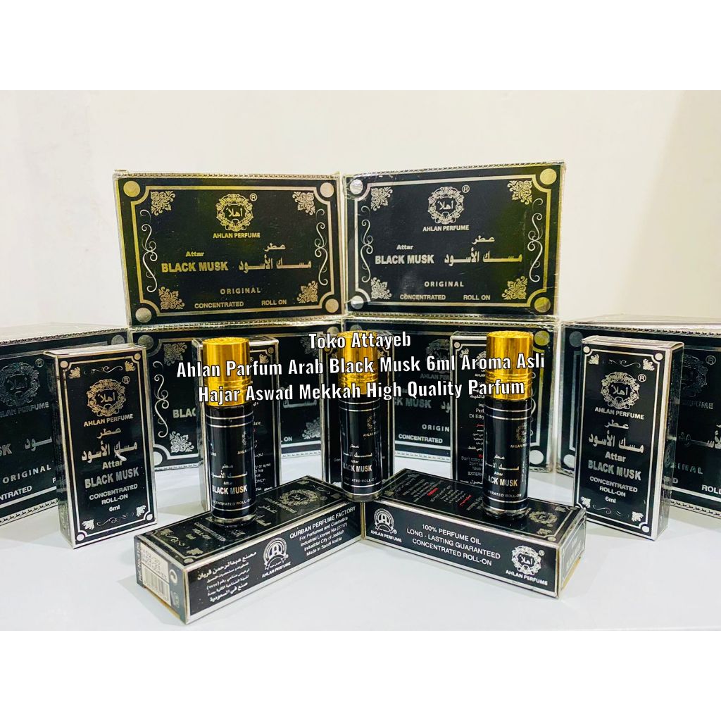 Ahlan Parfum Arab Black Musk 6ml Parfum Aroma Asli Hajar Aswad Mekkah High Quality Premium