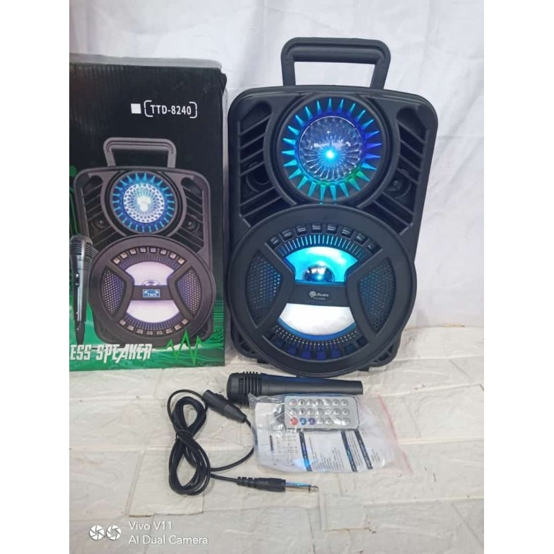 SPEAKER 8 INCHI Wireless speaker ttd 8240 bonus mic kabel bisa bluetooth Ukuran 8 inchi