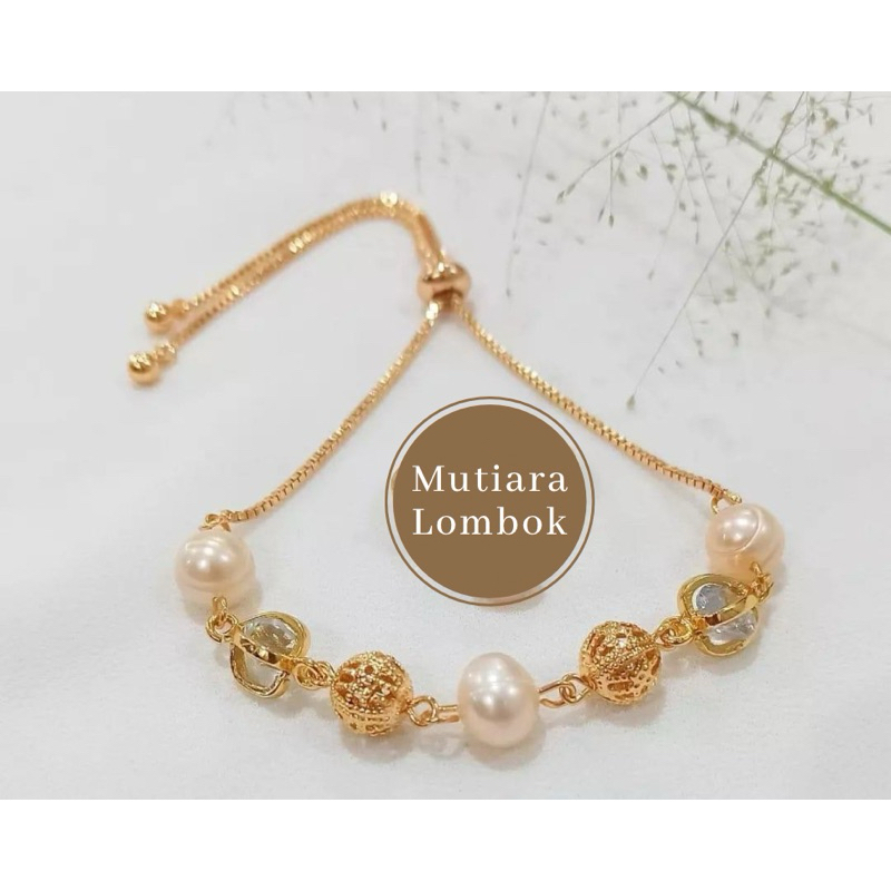 Gelang mutiara air tawar lombok serut titanium