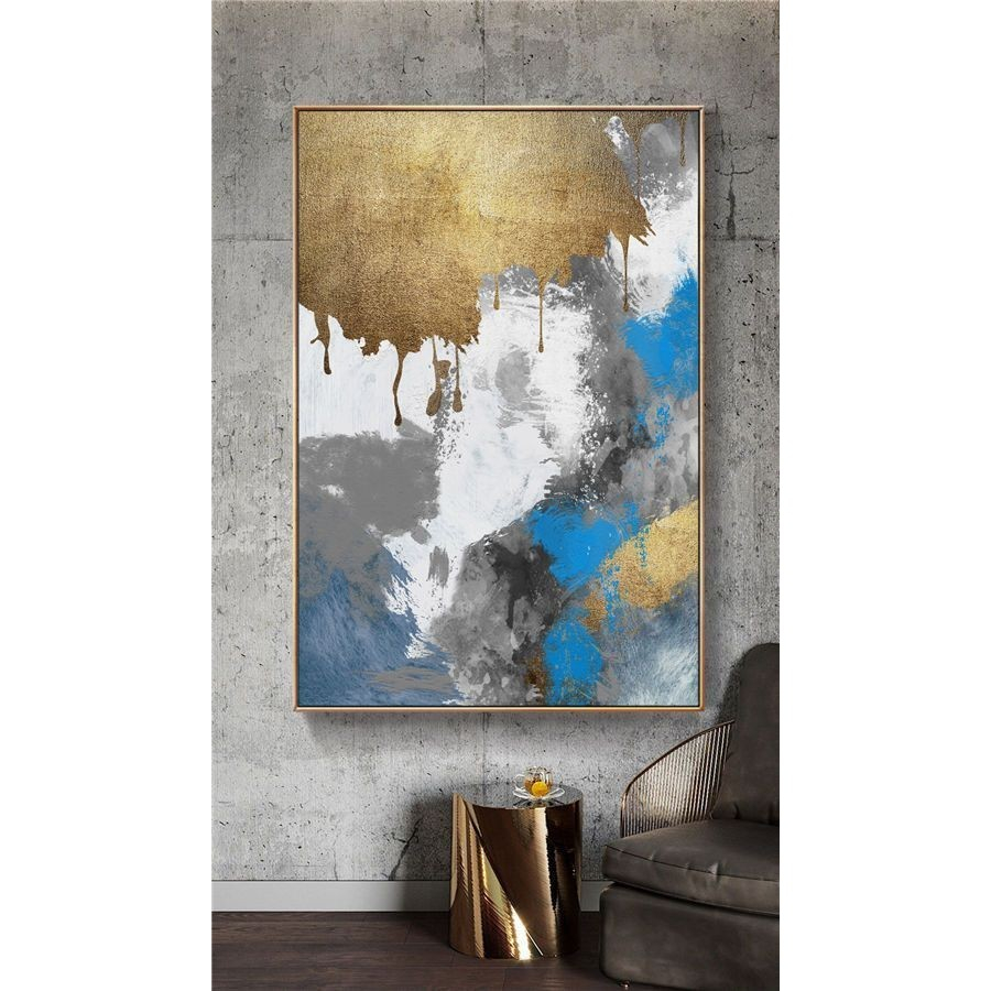 lukisan bunga abstrak gold 150 x 100 cm  plus bingkai