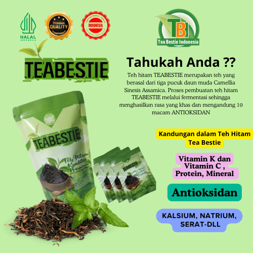 

Teh Hitam Teabestie (Black Tea) Pouch 100 gr Pelangsing Tubuh Antioksidan untuk Menyehatkan Jantung Kolesterol Darah Tinggi Gula Darah Diabetes Anti Kanker Penuaan Dini dn penyakit lainnya