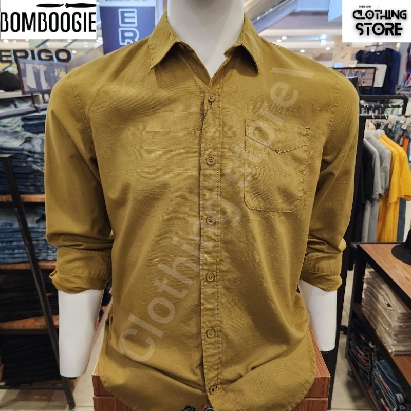 BOMBBOOGIE ORIGINAL kemeja pria lengan panjang coklat 24877B5BW