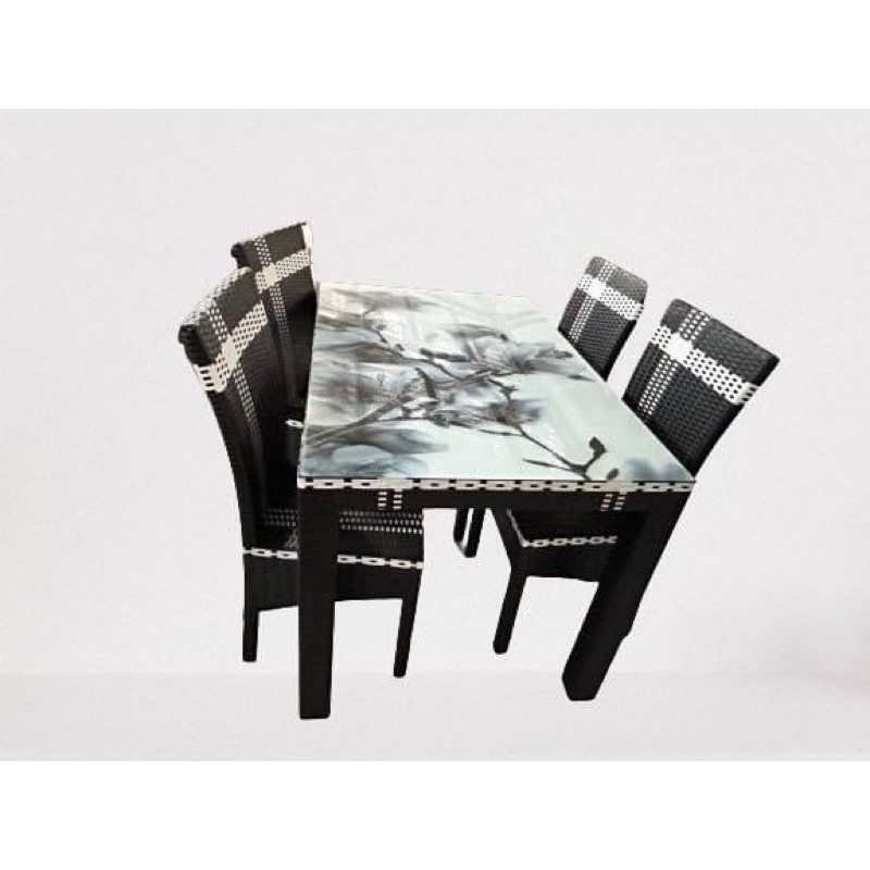 MEJA MAKAN ROTAN SINTETIS + KACA LUKIS