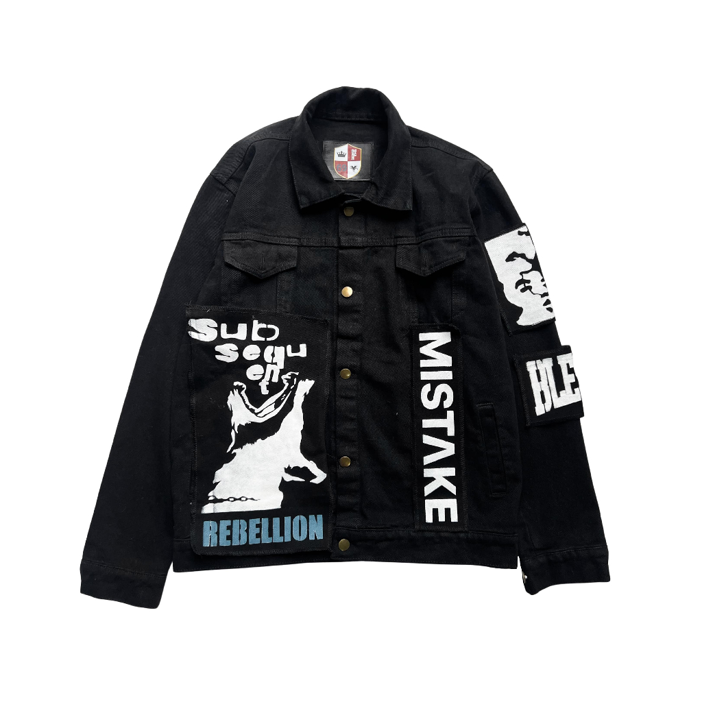 DURCHVOLK / VJJ498 / Jaket Jeans Denim Pria Wanita Painting Ripped Patch Big Size Hitam