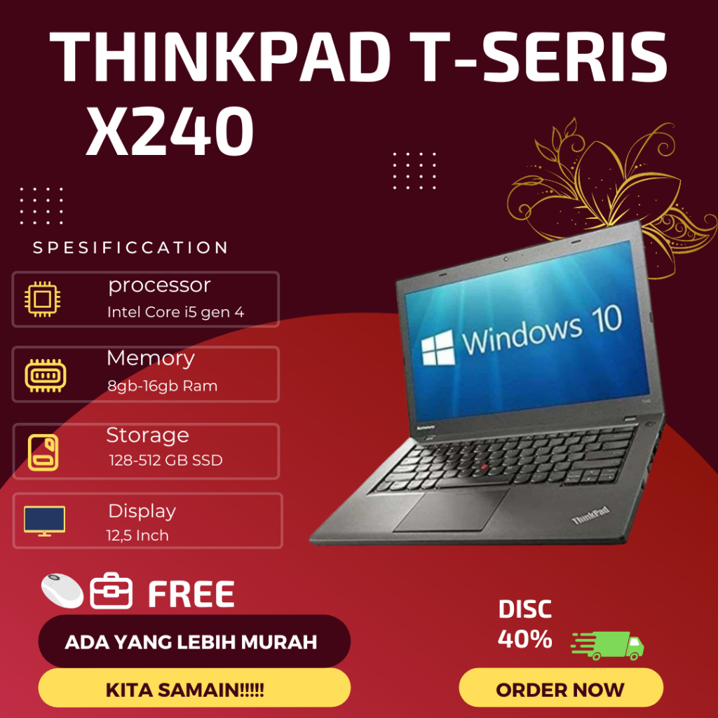 Laptop Lenovo Thinkpad X201,X220,X230/X240 Core i5 Gen 1/2/3/4 Ram 8 Ssd 256 Second Build UP LIKE NEW