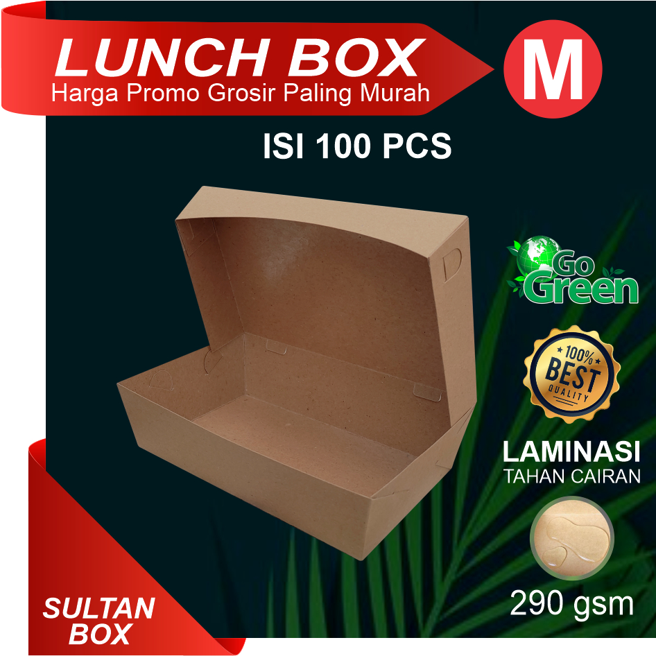 LUNCH BOX M (100 PCS)LAMINASI 290 GSM MURAH DUS MAKANAN/AYAM GORENG/AYAM BAKAR/NASI AYAM GEPREK/NASI
