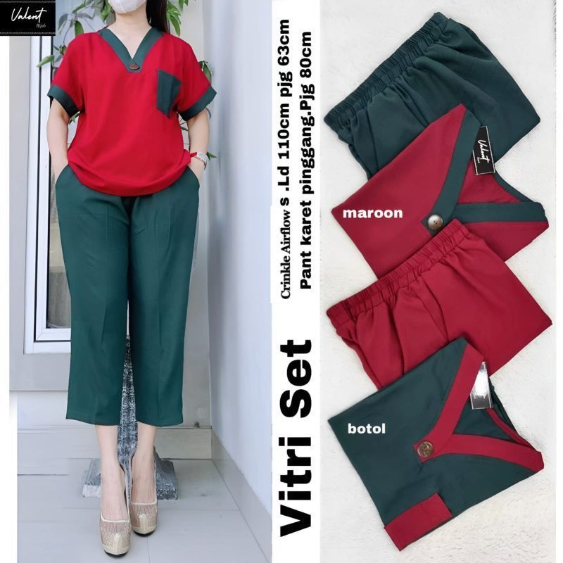 SETELAN VITRI KOMBINASI CRINKLE AIRFLOW LD 110 // SETELAN LENGAN PENDEK // ONE SET POLOS KOMBINASI /