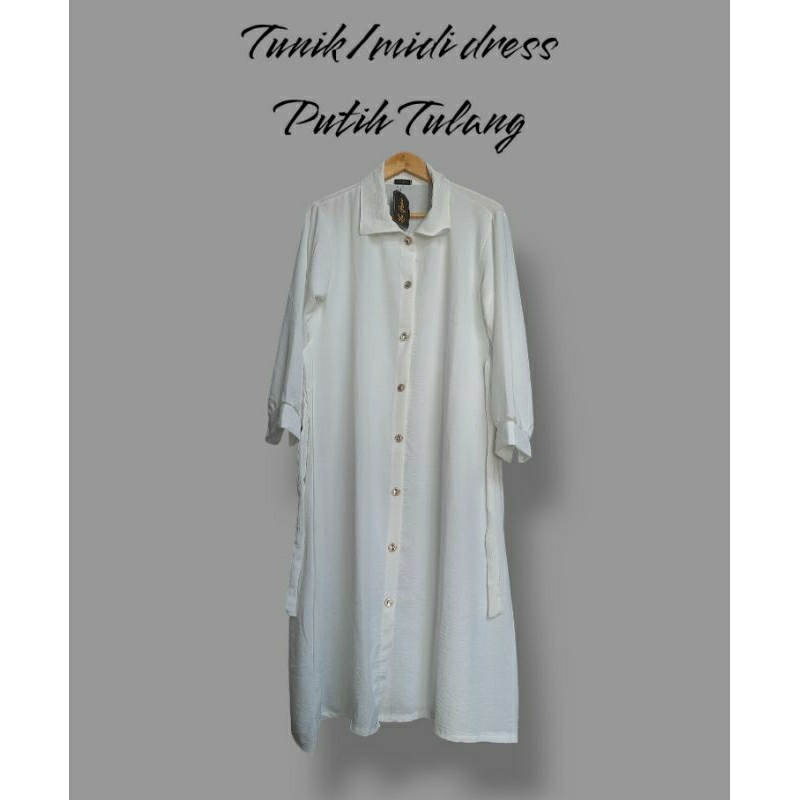 TUNIK LONG MIDI PUTIH TULANG BROKEN WHITE CRINCKLE LA GRACE