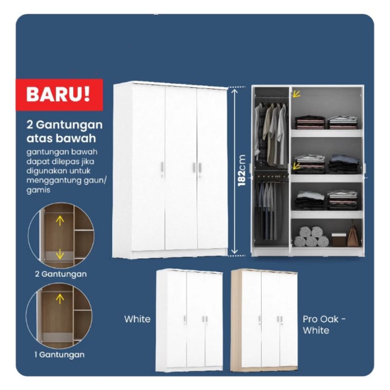 lemari pakaian minimalis modern 3 pintu