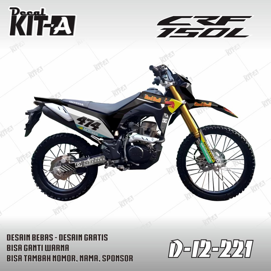 Decal CRF 150 L Red Bull Stiker Motor Crf 150 L - Dekal Sticker Variasi Striping CRF 150 L D-I2-221