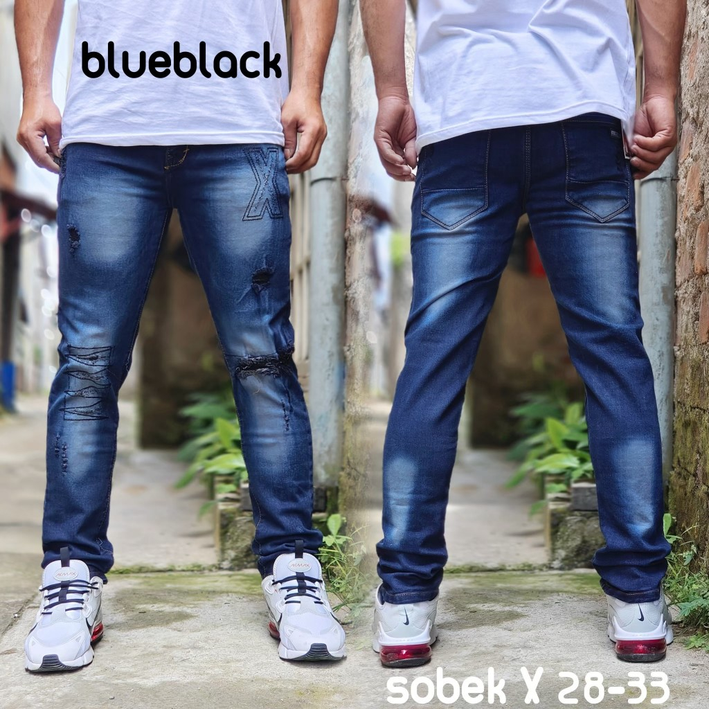 Celana Bikers Sobek Puring - Celana Sobek Lutut Pria - Celana Jeans Sobek Pria Slim fit Stretch - Ce