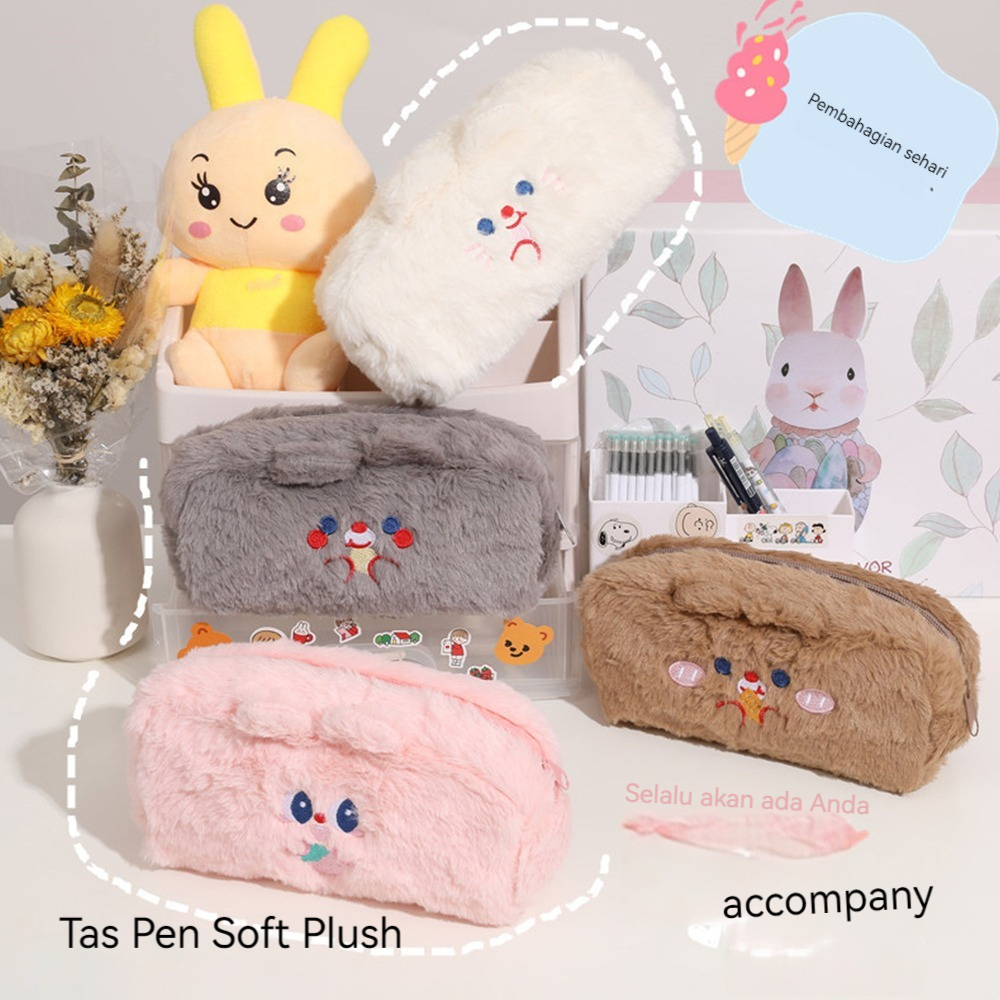 

Tempat Pensil Bulu Soft Cute/ Tas Pensil Kosmetik/ Pouch Makeup Kecil Tempat Pensil Kotak Pensil Fluffy Bear Plush Kapasitas Besar Premium Quality Pencil Case