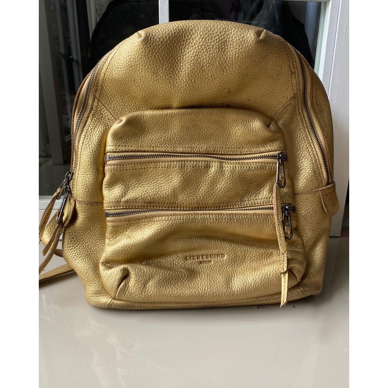 tas punggung ransel liebeskind preloved second kuning coklat emas metalic