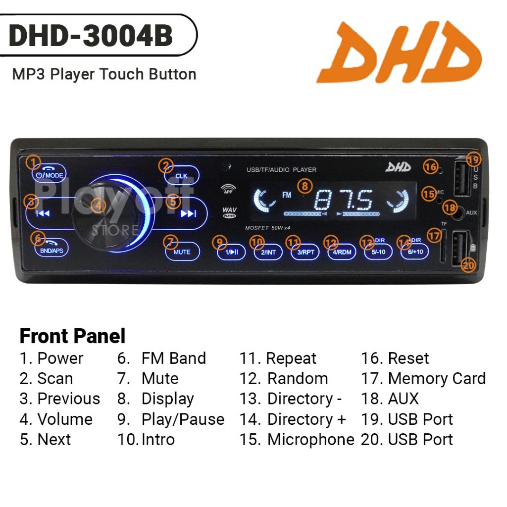 Head Unit Single Din Mp3 Bluetooth Tape Mobil DHD-3004 A/B Image 7