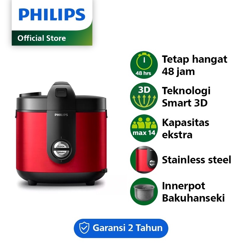 ART B78O PHILIPS 2L Rice Cooker HD313832  4Watt Penanak Nasi Analog Bakuhanseki Pot merah mejikom ma