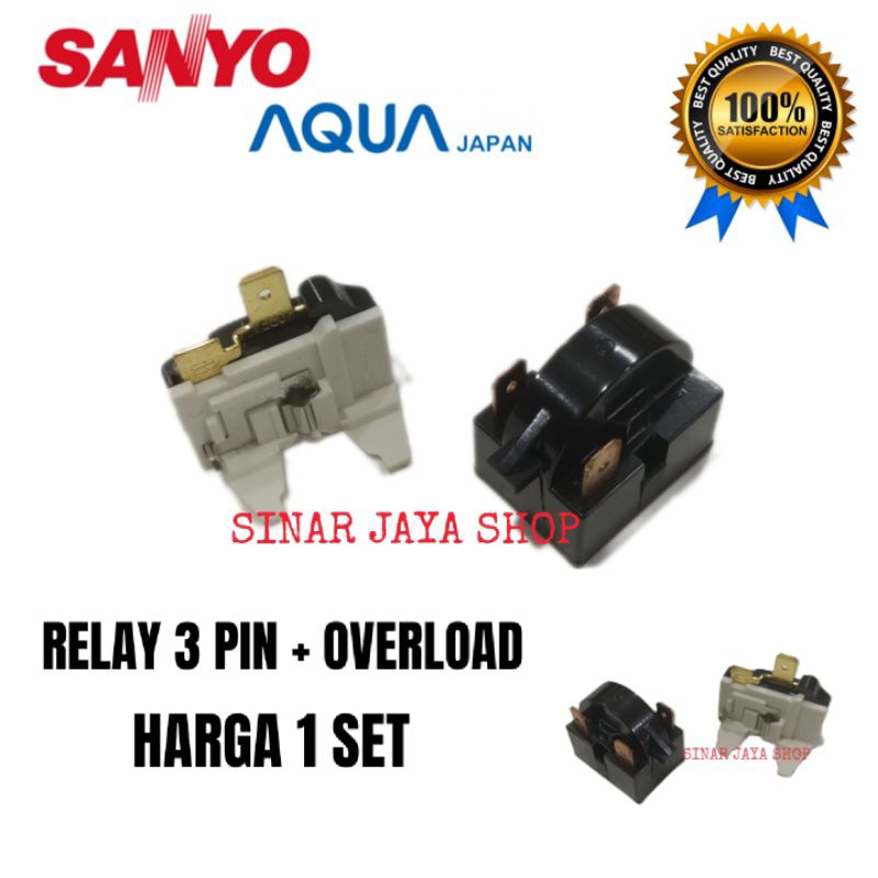 Relay Ptc 3 Pin + Overload Freezer 6 Rak / Relay Ptc Freezer Sanyo Aqua