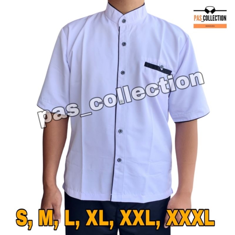 Baju Koko Putih Pria List Hitam Baju Muslim Pria Kemeja Koko Putih Baju Koko Putih Hitam