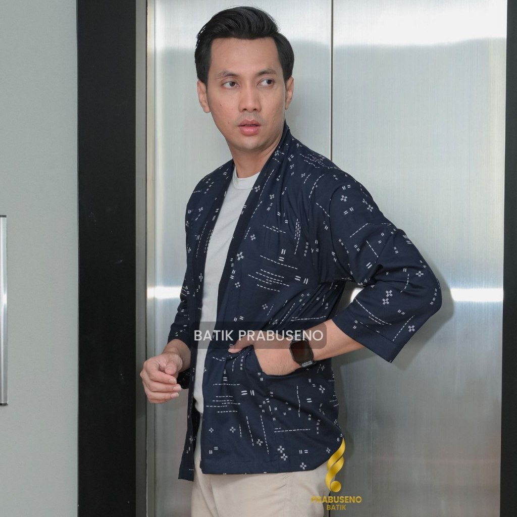 Batik Prabuseno Outer Rayan Biru Dongker Batik Katun Pria Wanita Unisex