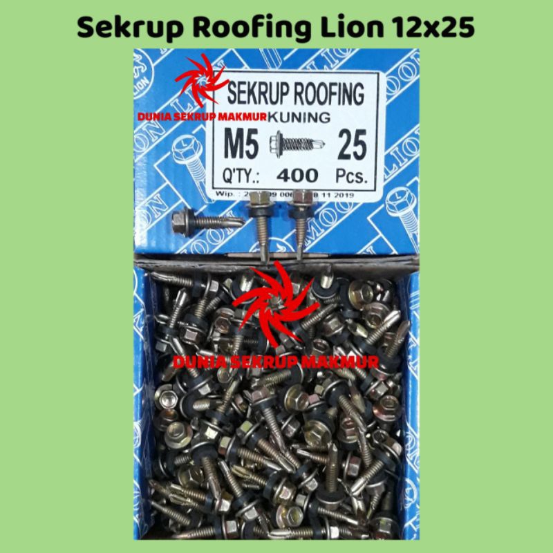 (50 pcs) Sekrup Roofing Moon Lion 12x25 / Sekrup Roofing Kuning 2.5CM