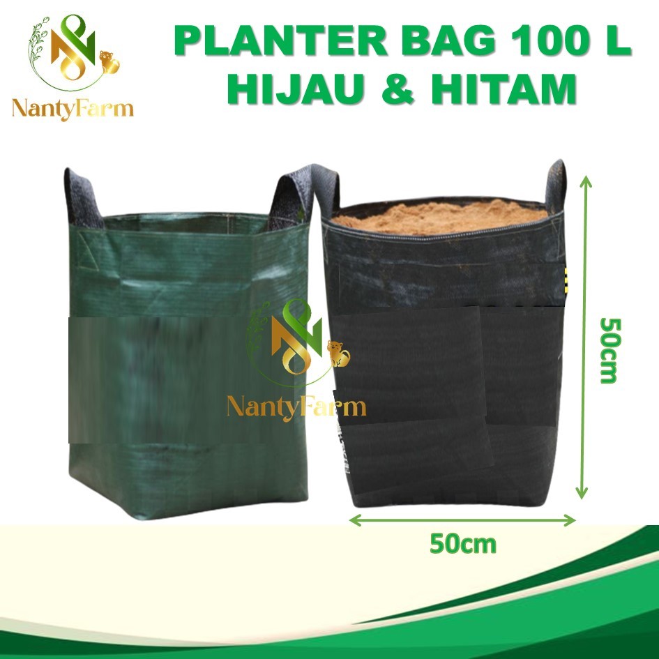Planter Bag 100 Liter Hitam 100 Liter 50x50 Hijau Pot Wadah Tanaman - Pot Planter Bag 100 Liter