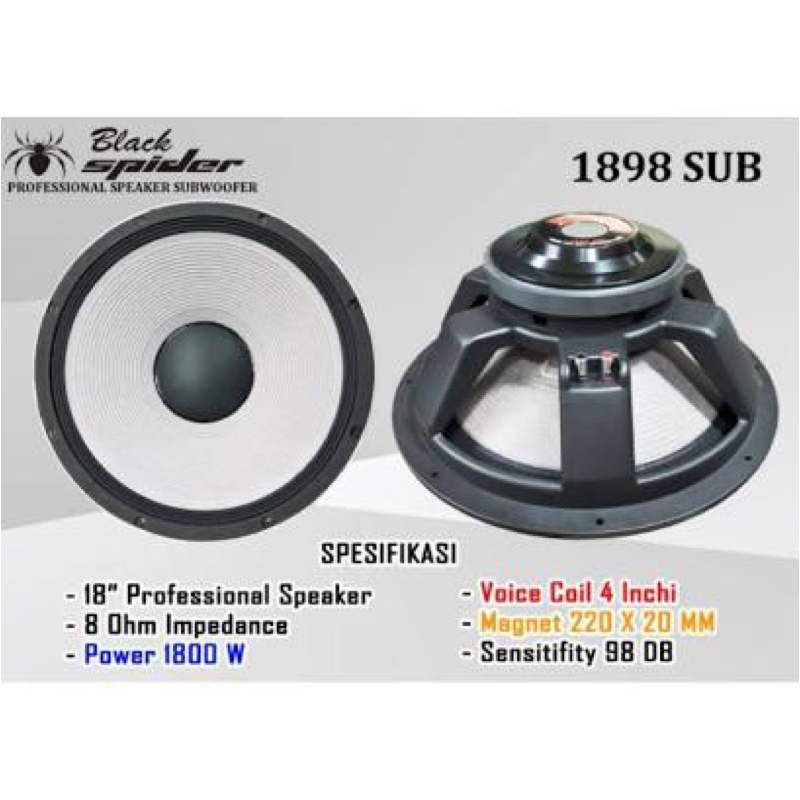 Black Spider komponen speaker subwoofer black spider Subwofer Speaker 18 inch Black Spider BS 1898 M