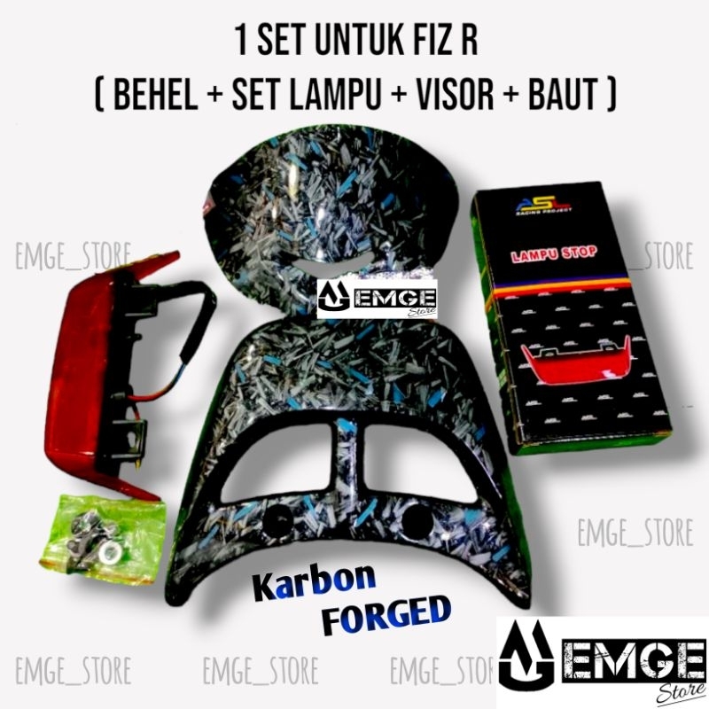 (FIZ R SET) BEHEL BEGEL FIZ R VISOR FIZ R SET LAMPU FIZ R CARBON WTP CARBON FORGED 1 SET BEHEL + LAM