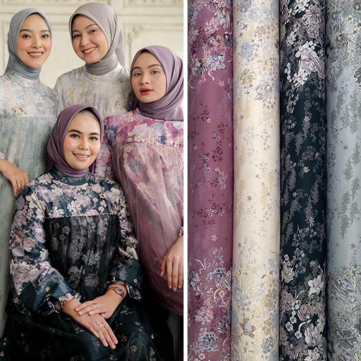 PALING AMPUH Kain za ra silk  kain silk copy motif anyelir wearing klamby  kain seragaman keluarga  